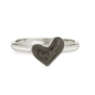 This photo shows the Signature Heart Stackable Cremains Ring in Sterling Silver designed by close by me jewelry from the front