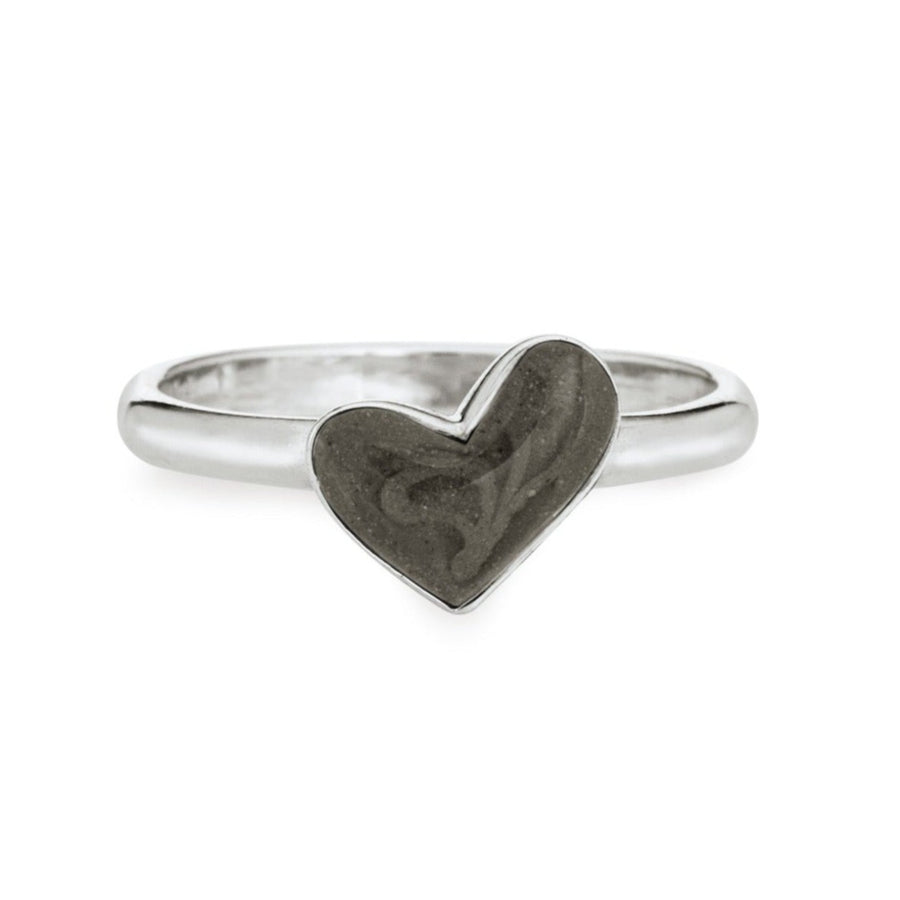This photo shows the Signature Heart Stackable Band Ashes Ring designed by close by me jewelry in 14K White Gold from the front