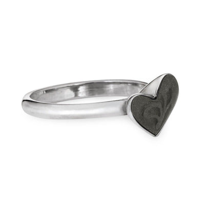 This photo shows the Signature Heart Stackable Band Ashes Ring designed by close by me jewelry in 14K White Gold from the side