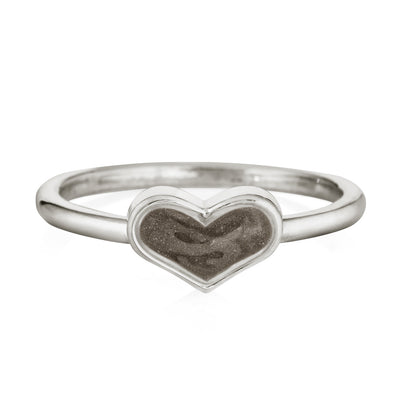 Pictured here is the Small Heart Stacking Ashes Ring designed by close by me jewelry in Sterling Silver from the front