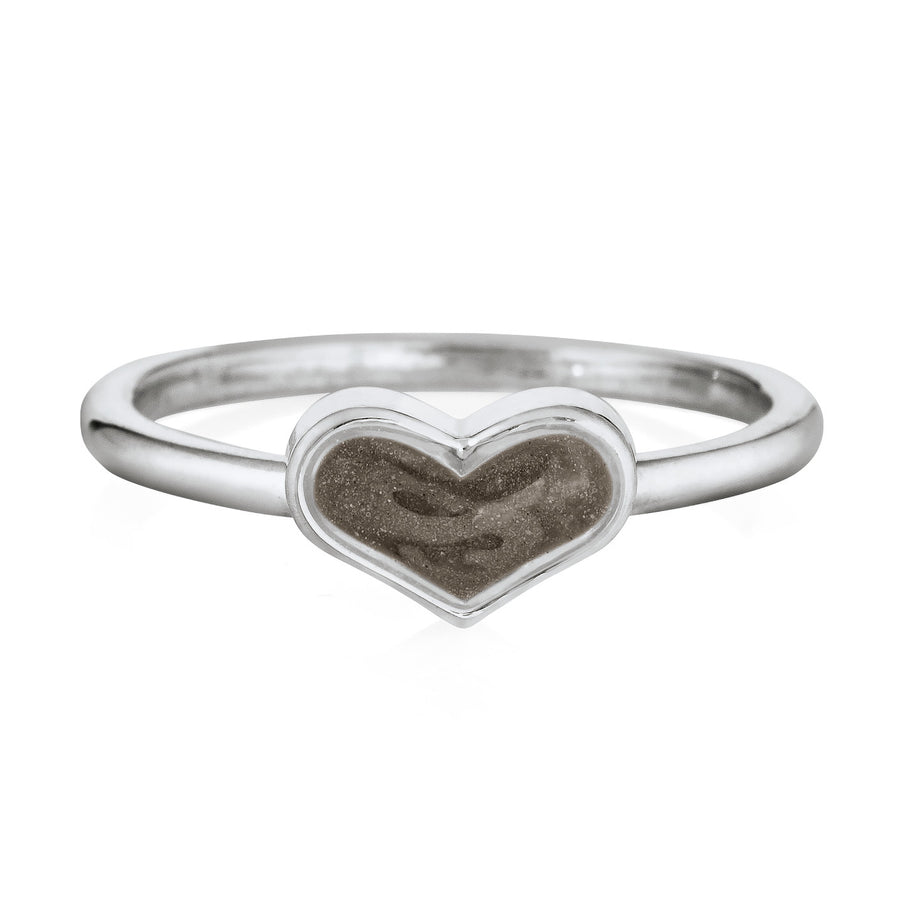 This photo shows close by me jewelry's 14K White Gold Small Heart Stacking Cremains Ring design from the front