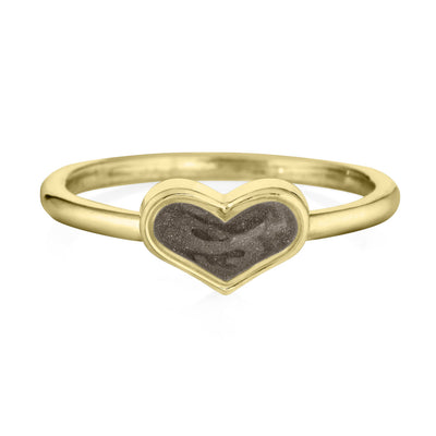 Pictured here is the 14K Yellow Gold Small Heart Stacking Ashes Ring designed by close by me jewelry from the front