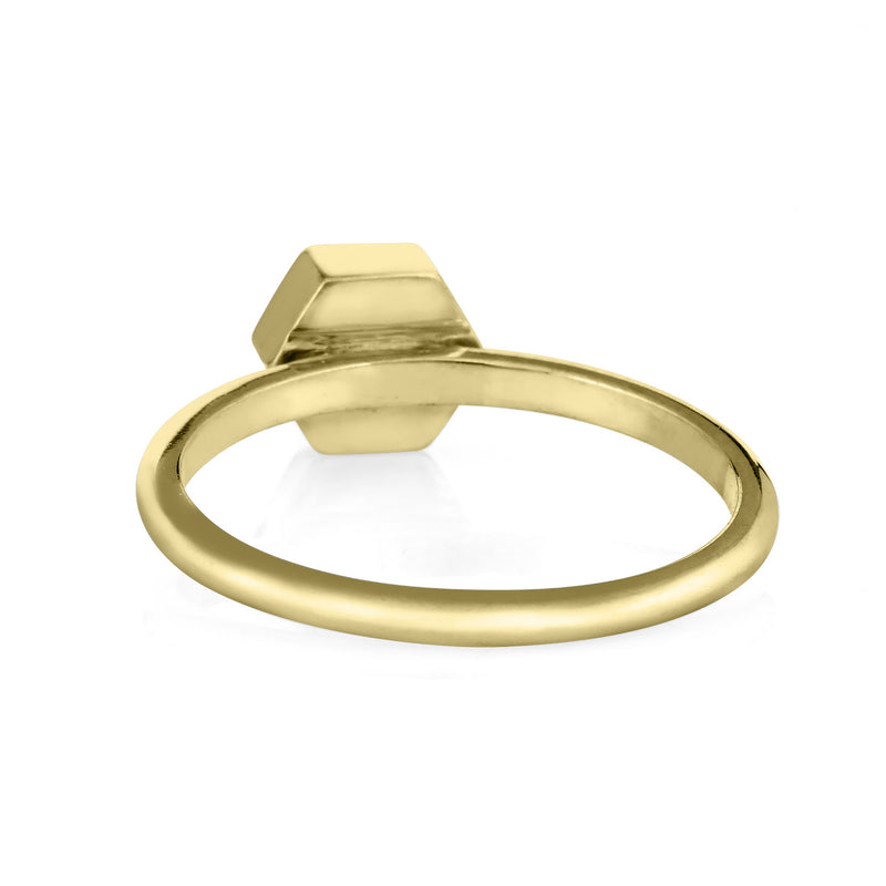 This photo shows the 14K Yellow Gold Small Hexagon Stacking Ring with cremains by close by me jewelry from the back
