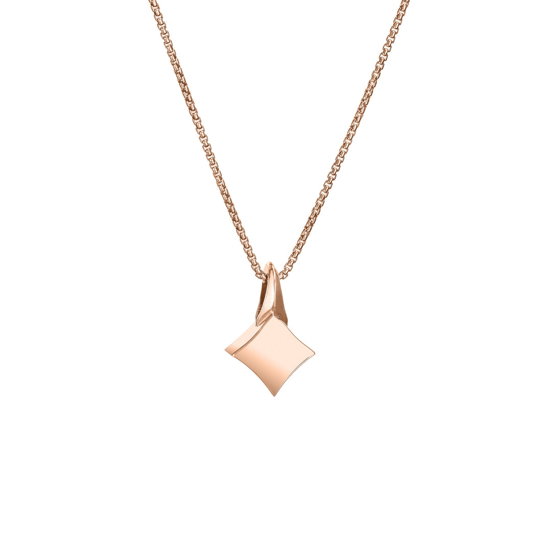 Pictured here is close by me jewelry's 14K Rose Gold Small Luminary Pendant with ashes design from the back
