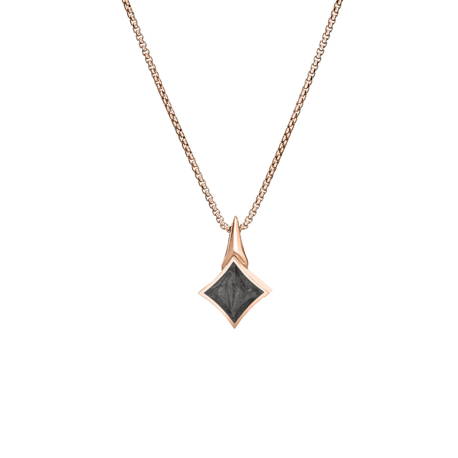 Pictured here is close by me jewelry's 14K Rose Gold Small Luminary Pendant with ashes design from the front