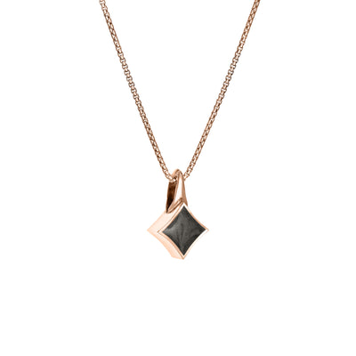 Pictured here is close by me jewelry's 14K Rose Gold Small Luminary Pendant with ashes design from the side
