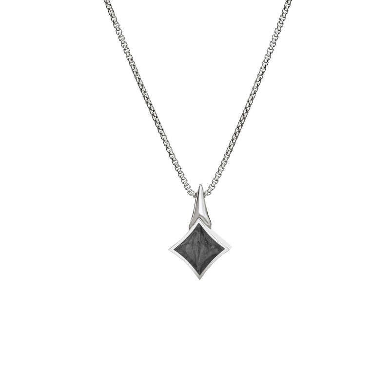 Pictured here is the Sterling Silver Small Luminary Cremains Necklace designed by close by me jewelry from the front