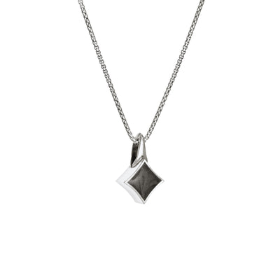 Pictured here is the Sterling Silver Small Luminary Cremains Necklace designed by close by me jewelry from the side