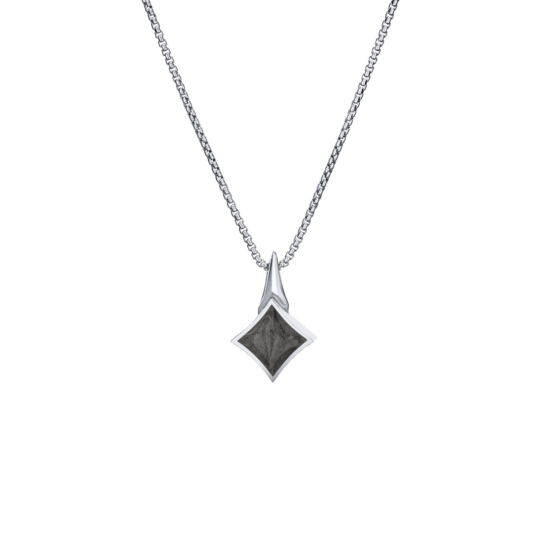 This photo shows the Small Luminary Pendant design with ashes in 14K White Gold by close by me jewelry from the front