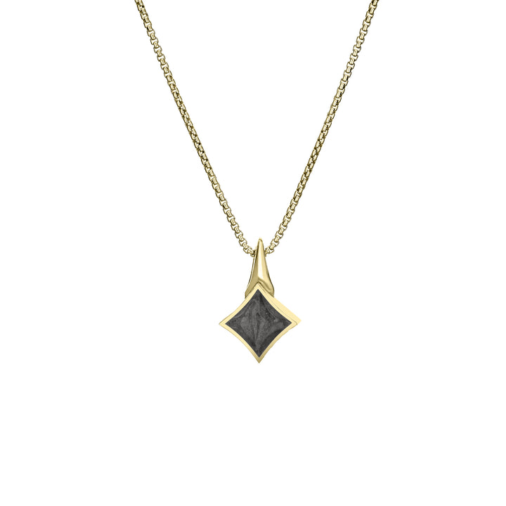 Pictured here is close by me jewelry's 14K Yellow Gold Small Luminary Necklace with ashes from the front