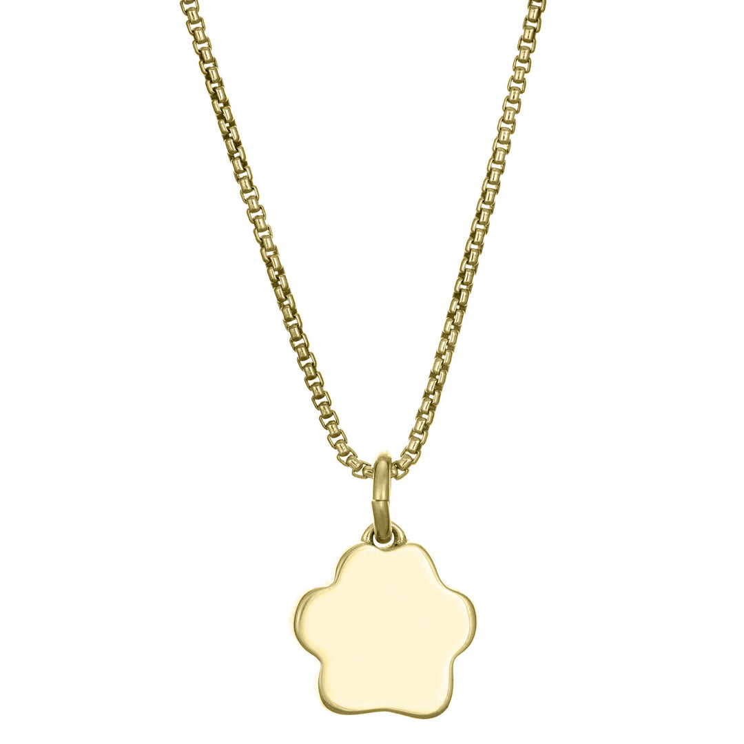 This photo shows the 14K Yellow Gold Small Paw Print Necklace with ashes design by close by me jewelry from the back