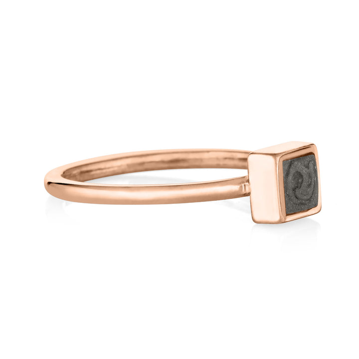 Pictured here is the 14K Rose Gold Small Square Stacking Cremation Ring with ashes designed by close by me jewelry from the side