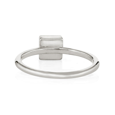 This photo shows close by me jewelry's Sterling Silver Small Square Stacking Cremains Ring design from the back