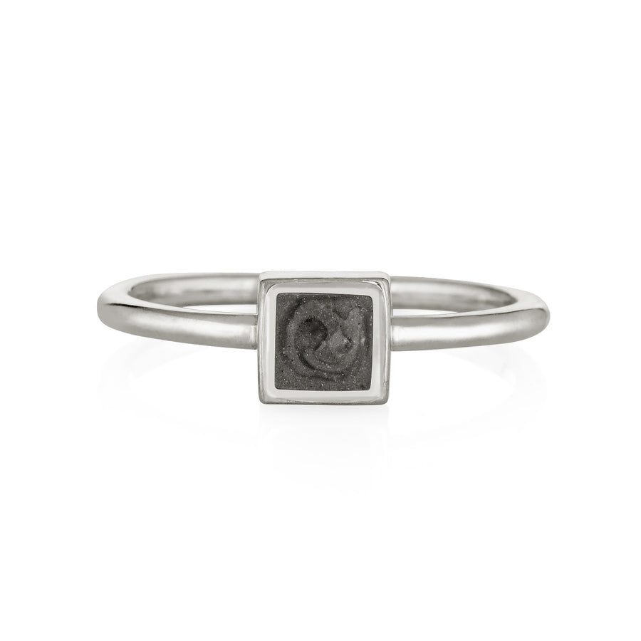 This photo shows close by me jewelry's Sterling Silver Small Square Stacking Cremains Ring design from the front