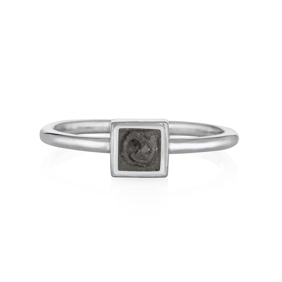 Pictured here is the 14K White Gold Small Square Stacking Ashes Ring design by close by me jewelry from the front