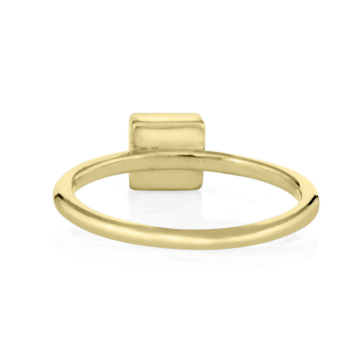 Pictured here is the 14K Yellow Gold Small Square Stacking Cremation Ring designed by close by me jewelry from the back