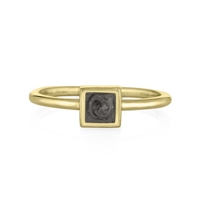 Pictured here is the 14K Yellow Gold Small Square Stacking Cremation Ring designed by close by me jewelry from the front
