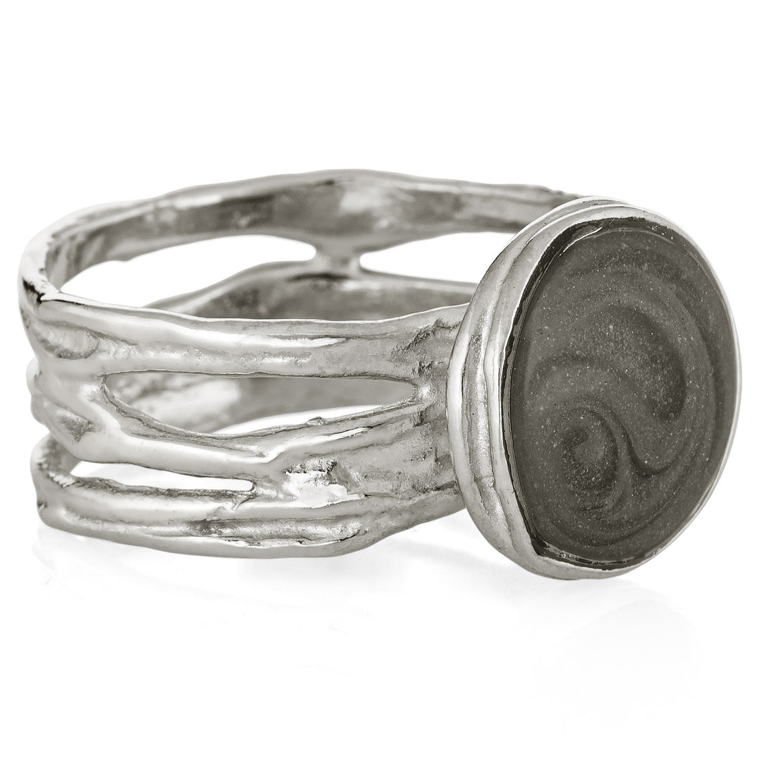 Pictured here is close by me's Sterling Silver Textured Band Ring from the side