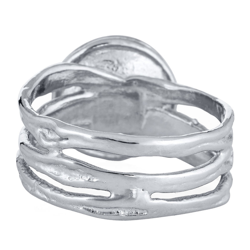 Pictured here is a back view of the Textured Band Ring design by close by me in 14K White Gold