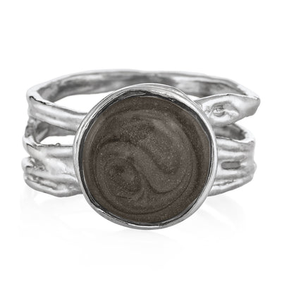Pictured here is a front view of the Textured Band Ring design by close by me in 14K White Gold