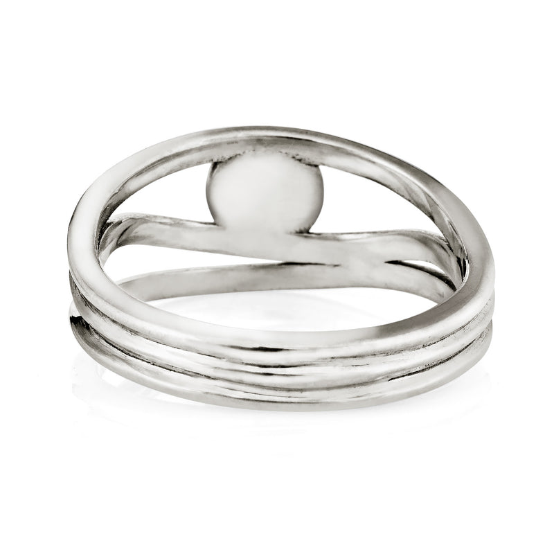 Pictured here is the Three Band Cremation Ring in Sterling Silver by close by me jewelry from the back to show the inside of the band and back of the setting