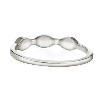 Pictured here is close by me jewelry's Sterling Silver Three Setting Cremation Ring from the back to show the inside of the band and back of the setting