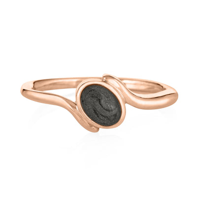 This photo shows the Tilted Oval Ashes Ring designed by close by me jewelry in 14K Rose Gold from the front