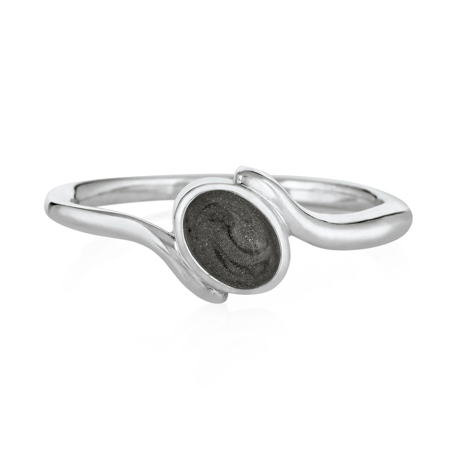 Pictured here is close by me jewelry's Tilted Oval Cremains Ring design in 14K White Gold from the front