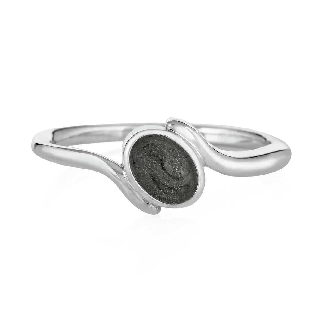 Pictured here is close by me jewelry's Tilted Oval Cremains Ring design in 14K White Gold from the front