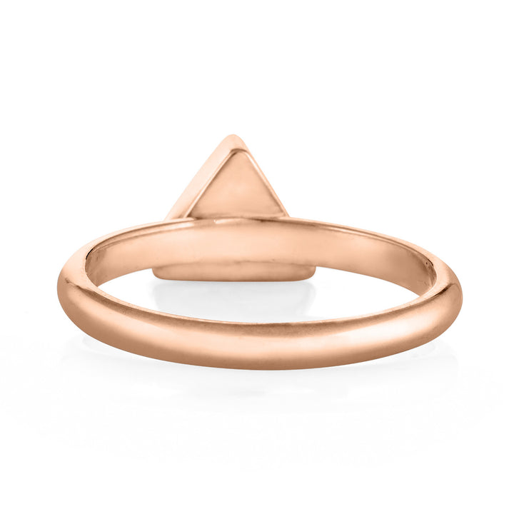 This photo shows the Triangle Stacking Ashes Ring in 14K Rose Gold, designed by close by me jewelry, from the back