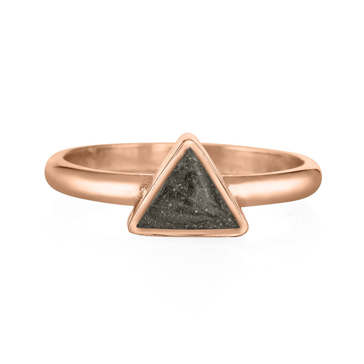 This photo shows the Triangle Stacking Ashes Ring in 14K Rose Gold, designed by close by me jewelry, from the front