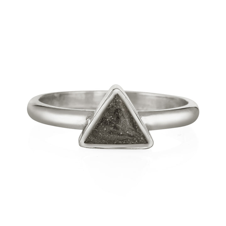 This photo shows the Sterling Silver Triangle Stacking Cremation Ring designed by close by me jewelry from the front
