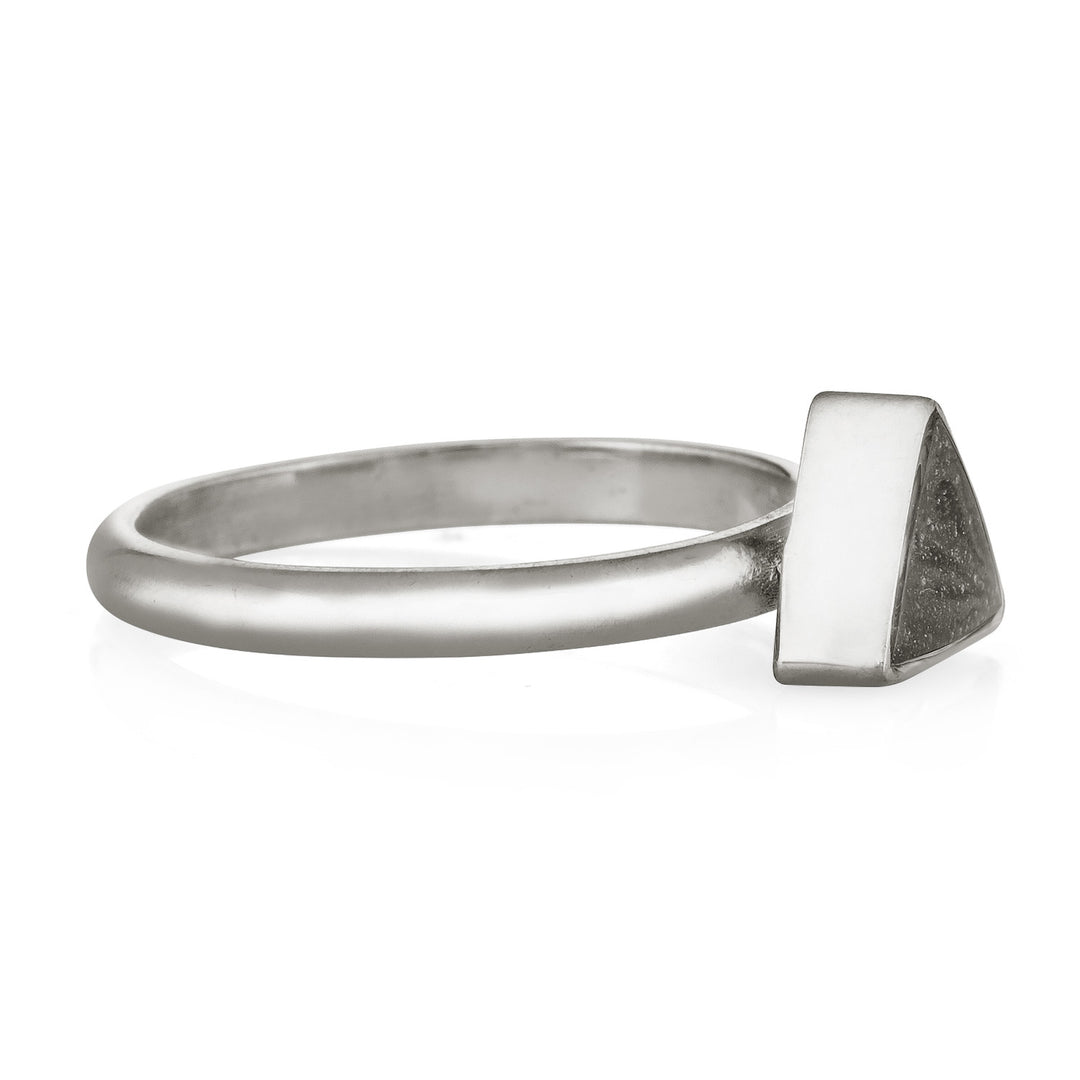 This photo shows the Sterling Silver Triangle Stacking Cremation Ring designed by close by me jewelry from the side