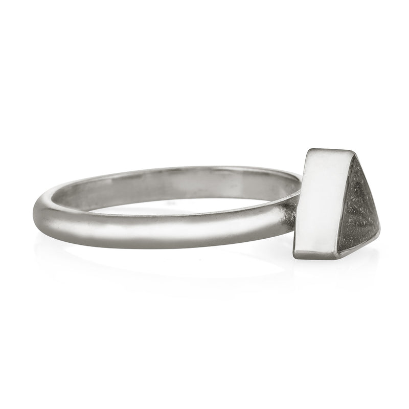 This photo shows the Sterling Silver Triangle Stacking Cremation Ring designed by close by me jewelry from the side