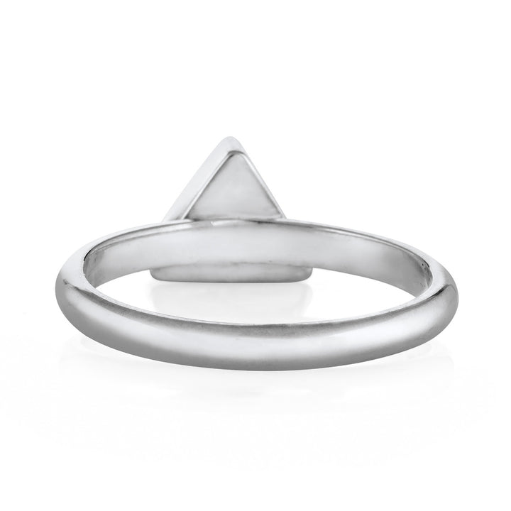 Pictured here is the Triangle Ashes Stacking Ring designed in 14K  White Gold by close by me jewelry from the back