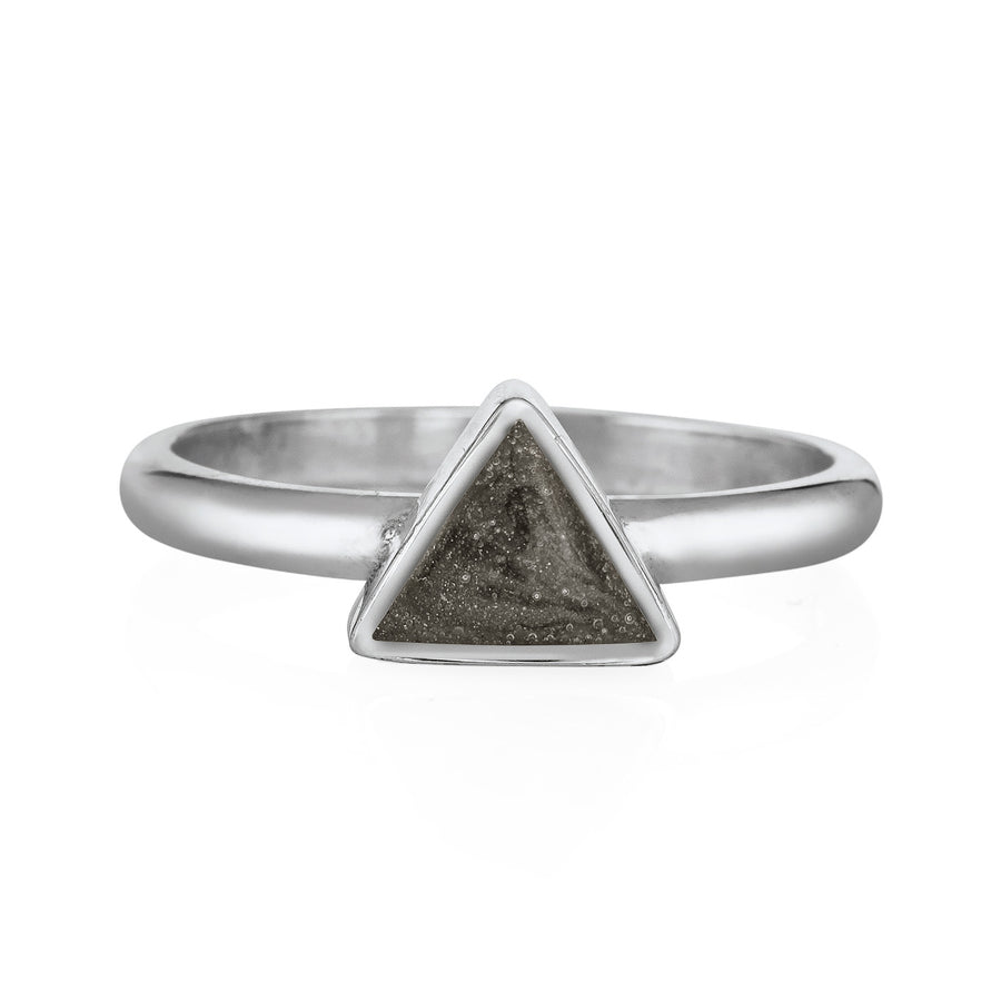 Pictured here is the Triangle Ashes Stacking Ring designed in 14K  White Gold by close by me jewelry from the front