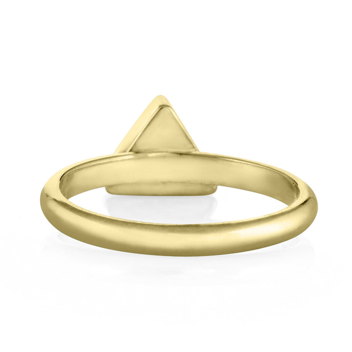 This photo shows the 14K Yellow Gold Triangle Stacking Cremains Ring designed by close by me jewelry from the back