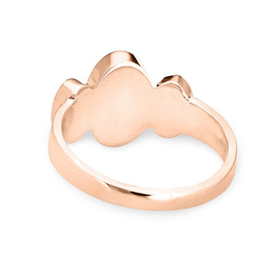 This photo shows close by me jewelry's 14K Rose Gold Triple Oval Cremation Ring design from the back
