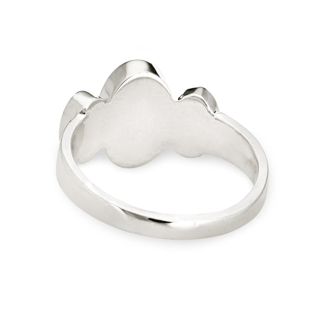 This photo shows close by me jewelry's Sterling Silver Triple Oval Ashes Ring from the back