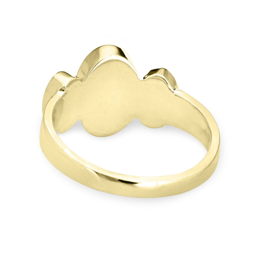 Pictured here is the Triple Oval Cremation Ring design by close by me jewelry in 14K Yellow Gold from the back