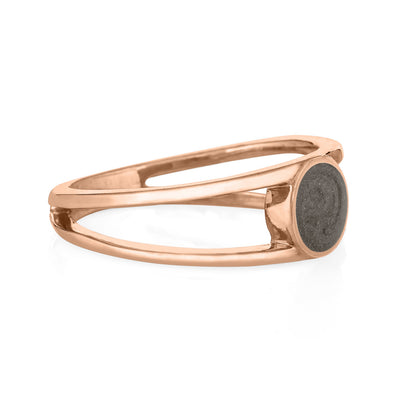 Pictured here is close by me jewelry's Twin Band Ashes Ring design in 14K Rose Gold from the side