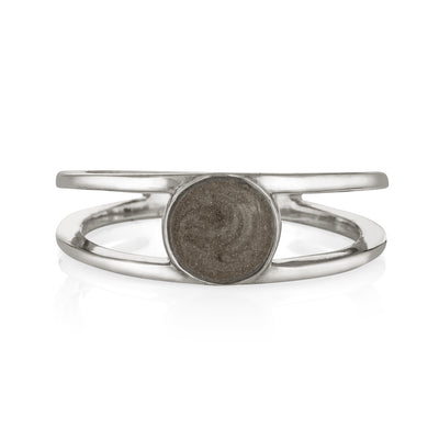 Pictured here is the Sterling Silver Twin Band Ring with Ashes designed by close by me jewelry from the front