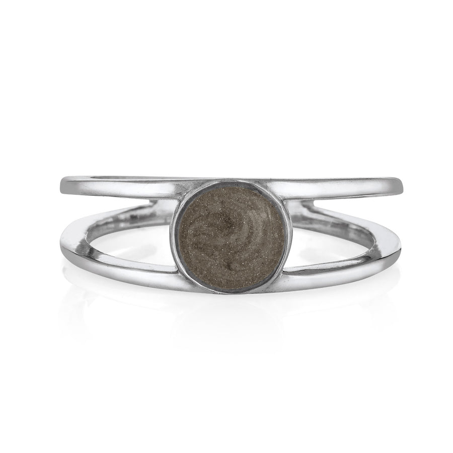 Pictured here is close by me jewelry's 14K White Gold Twin Band Cremains Ring from the front