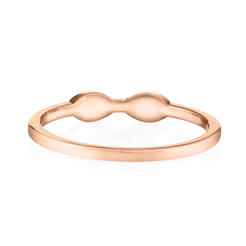 This photo shows the 14K Rose Gold Two Setting Ashes Ring design by close by me jewelry from the back to show the inside of the band and back of the settings