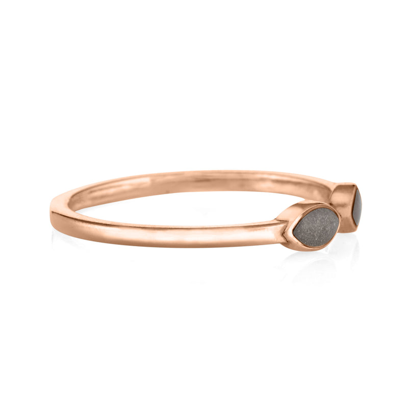 This photo shows the 14K Rose Gold Two Setting Ashes Ring design by close by me jewelry from the side to show the thickness of its band and bezel 