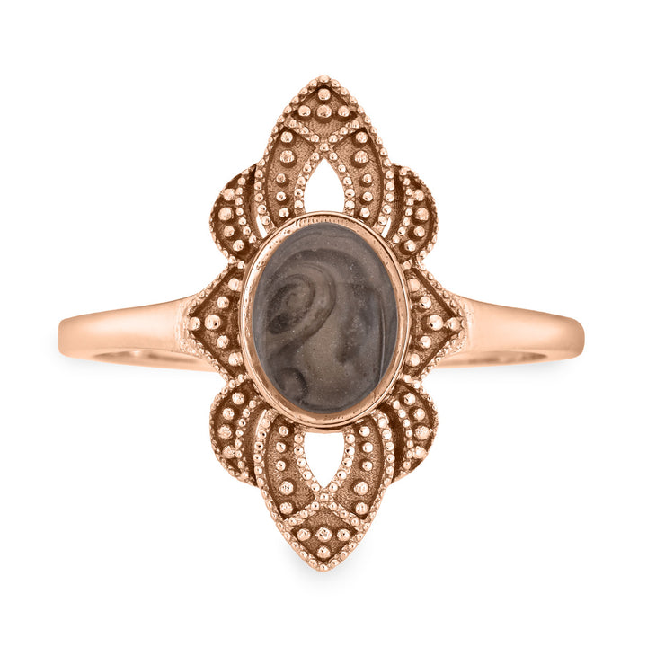 Front of Close By Me's WWII Large Setting Cremation Ring in 14K Rose Gold on a solid white background.