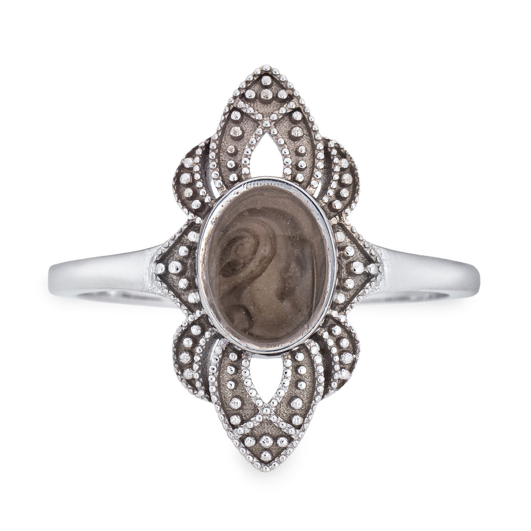 Front of Close By Me's WWII Large Setting Cremation Ring in 14K White Gold on a solid white background.