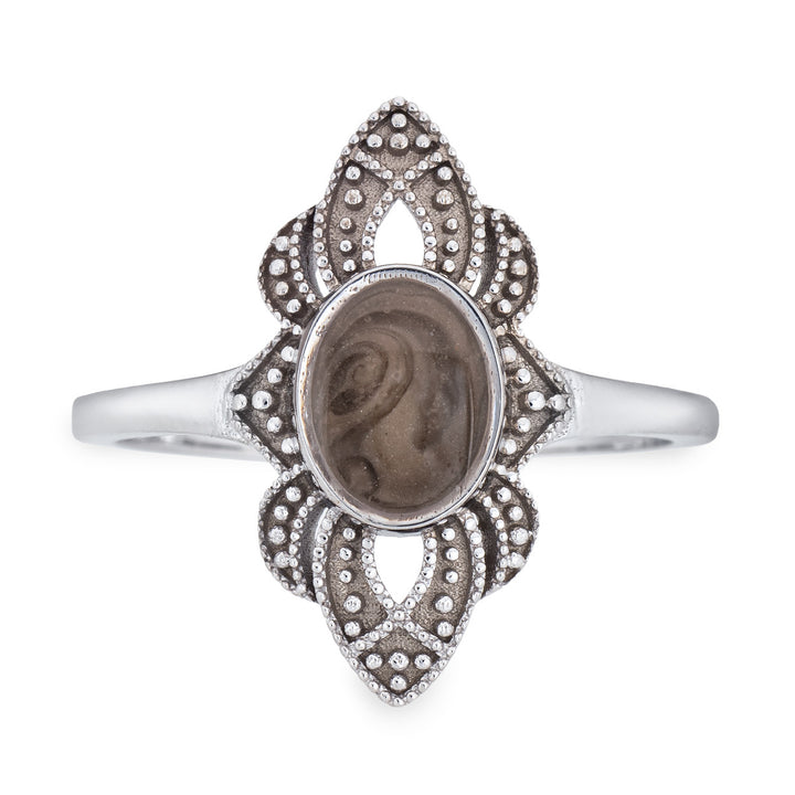 Front of Close By Me's WWII Large Setting Cremation Ring in 14K White Gold on a solid white background.