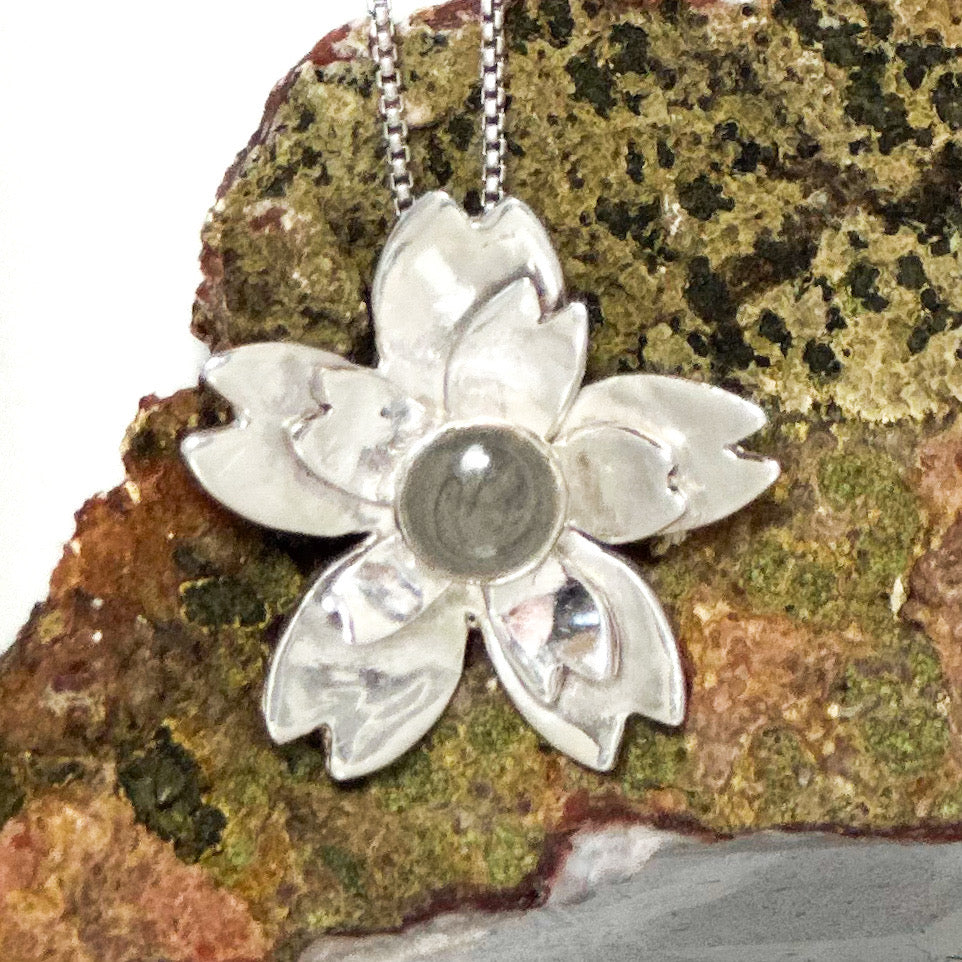 Handmade Cherry Blossom Cremation Necklace in Sterling Silver